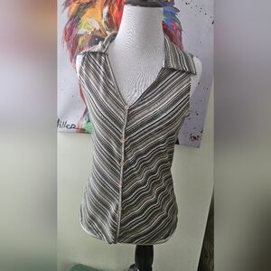 Fashion Bug Multicolor Striped Mock Button-Up Sleeveless Shirt
